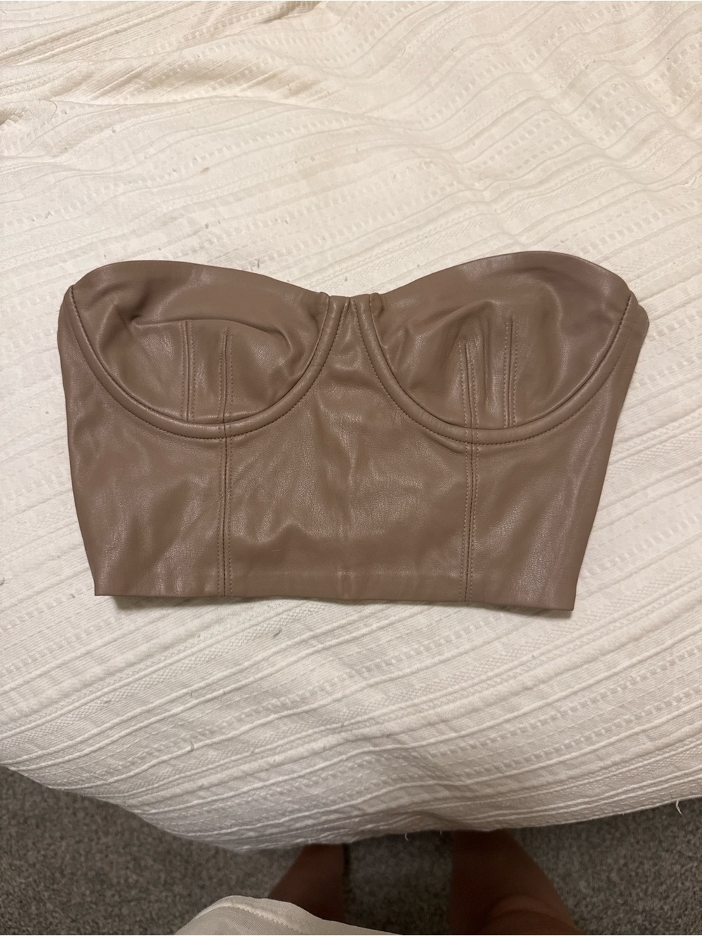 Zara Strapless Faux Leather Bustier Top - Taupe